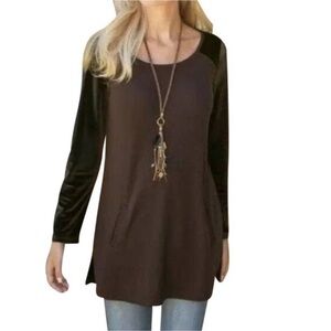 SOFT Surroundings Brown With Velvet Long Sleeves Tunic. Size L. D/M